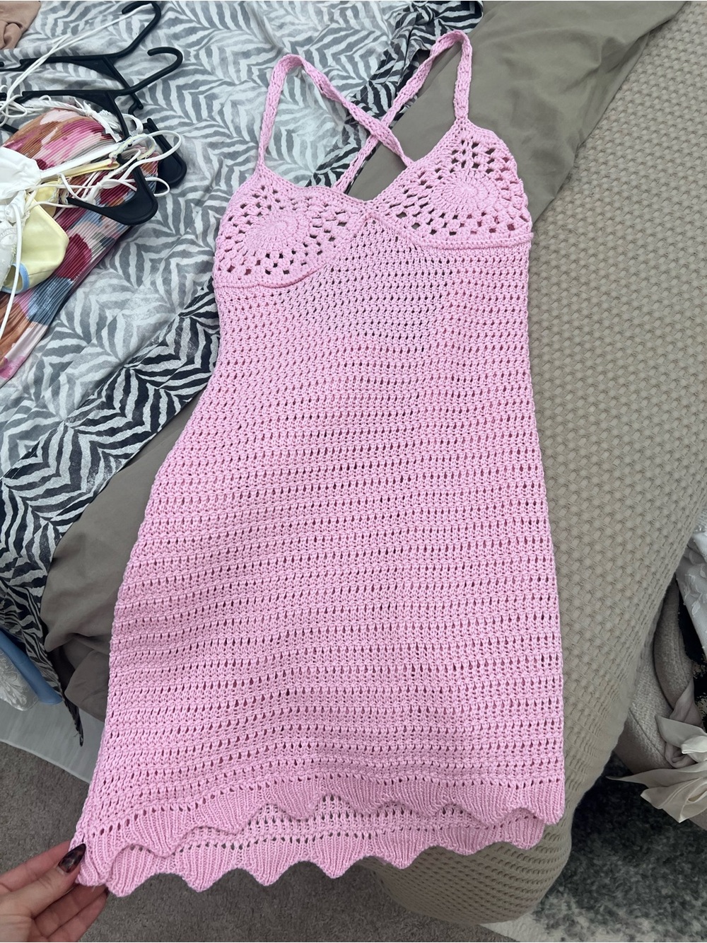 Meshki Pink Crochet Mini Dress